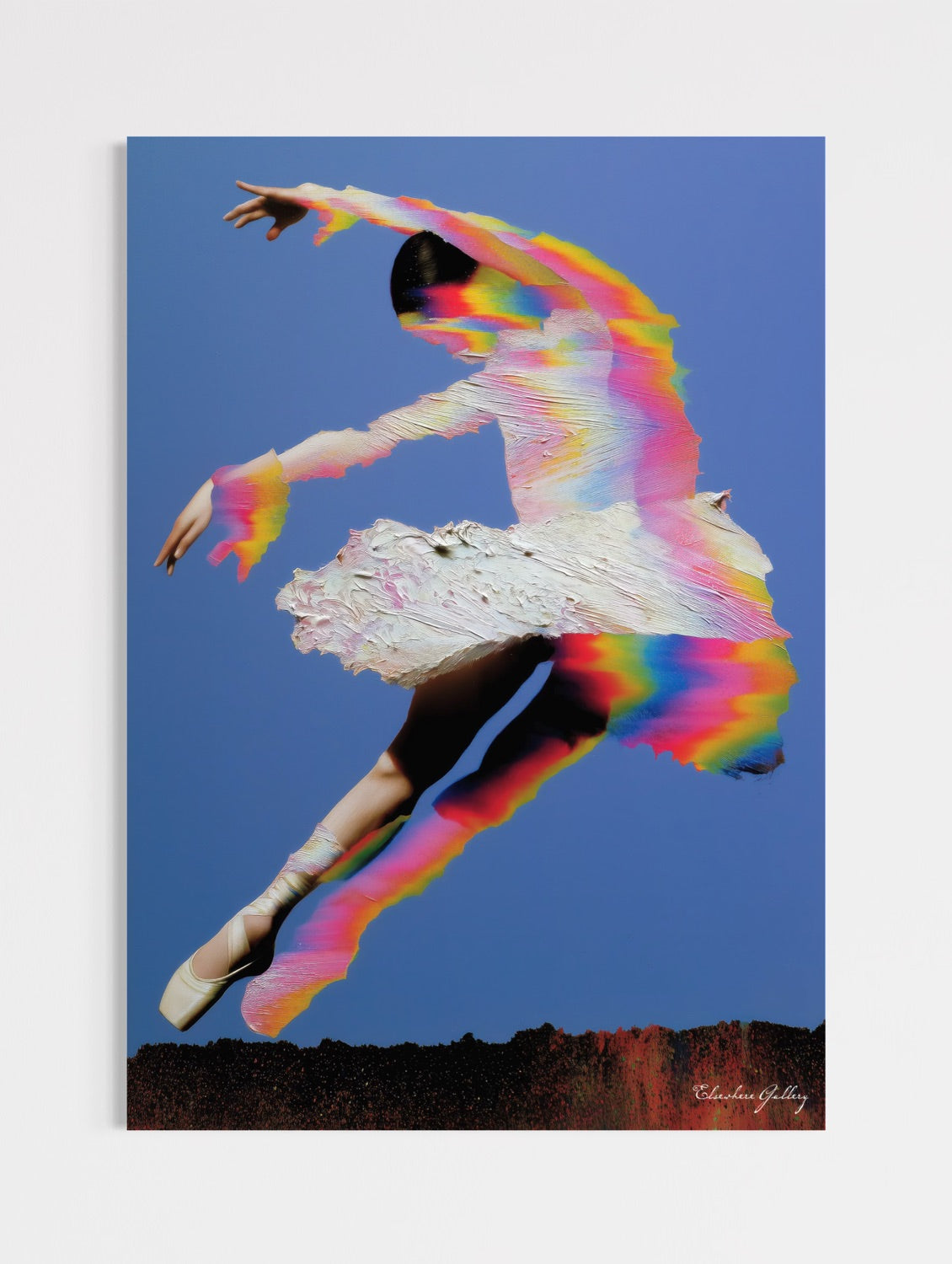 Dancer in a colorful outfit against a blue sky