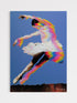 Dancer in a colorful outfit against a blue sky