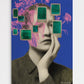 Artistic portrait with digital elements on a blue background