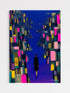Abstract artwork of a person standing in a colorful, geometric landscape.