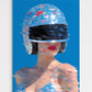 Artistic depiction of a person wearing a colorful helmet against a blue background