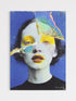 Artistic portrait with abstract elements on a blue background