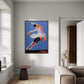 Colorful abstract painting of a dancer in a modern living room.
