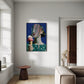 Modern interior with a colorful abstract painting of a woman holding an ice cream cone.