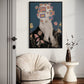 Framed abstract art piece on a wall above a chair in a room.