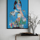 Framed abstract artwork of a person with an ice cream cone on a white wall.