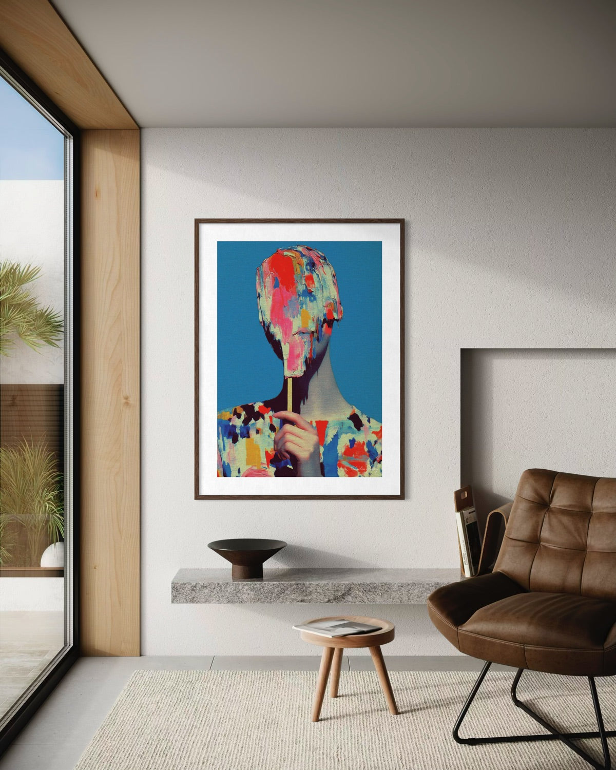Fragile Consciousness - A surreal high-end grunge editorial portrait of a person with a large translucent pink brain-like bubble replacing their head, available as a fine art canvas print.